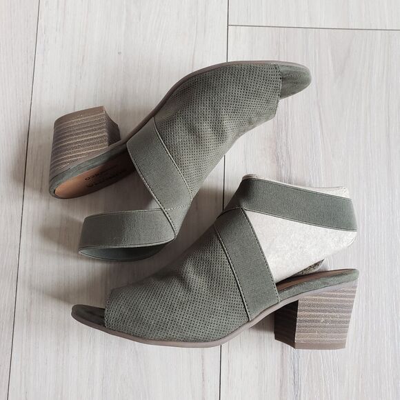 Sonoma Open Toe Block Heels Women 8.5 Army Green Shoes Stonefish Ankle Boots - Picture 1 of 9